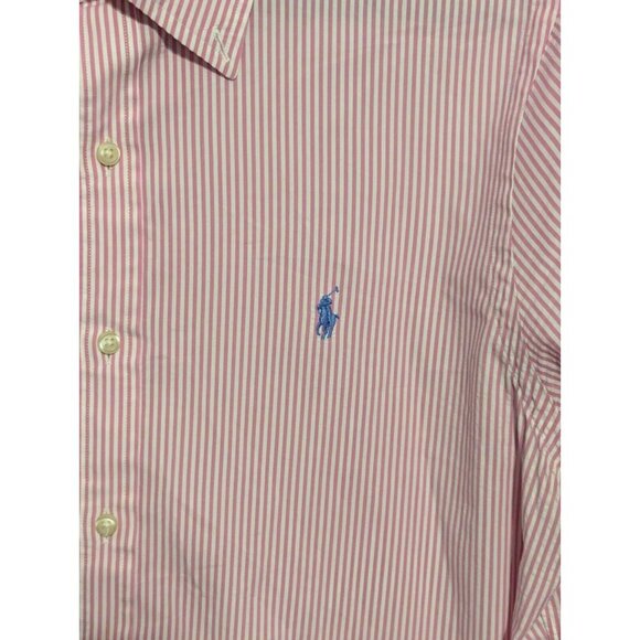 Ralph Lauren Mens L Pink Stripe Button Down Untucked Fit Classic Valentines Day - Picture 2 of 5